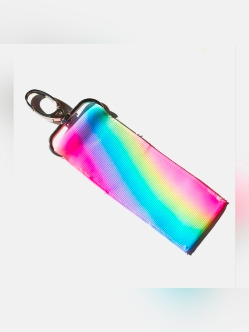 Lip Gloss/ Lip Balm Holder Keychain In Rainbow Print BNIB